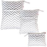Damero 3pcs Pack Wet Dry Bag for Cloth Diapers Daycare Organizer Bag, Gray Chevron