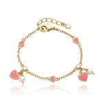 Little Miss Twin Stars I LOVE My Jewels 14k Gold-Plated Pink Hearts & Fresh Water Pearls Chain Bracelet./