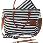 Diaper Bag for Stylish Moms, Black/White, Premium Cotton Canvas Tote Bag, 13 pockets Including Insulated Bottle Holders, by MommyDaddy&Me