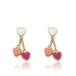 Little Miss Twin Stars “I LOVE My Jewels” 14k Gold-Plated White Enamel Heart with Pink and Hot Pink Heart Dangle Earring