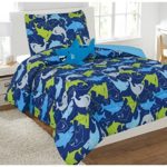 WPM 3 Piece TWIN Comforter Set Kids/Teens Blue water Shark Design Luxury Bed In a Bag Furry Decorative TOY Pillow Included- Shark