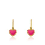 Little Miss Twin Stars I LOVE My Jewels 14k Gold-Plated Hot Pink Enamel Heart Leverback Girls Earring