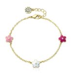 Little Miss Twin Stars Frosted Flowers 14K Gold Plated & Multi Color Flowers Bracelet