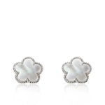 Riccova Country Chic Rhodium-Plated Mother Of Pearl Flower Stud Earring