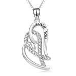 Sterling Silver “Love You” Engraved Eternal Love Heart Pendant Necklace