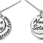 Set of 2 “Always Sisters Forever Friends” Inscribed Silver Tone Necklace for Big Little Middle Sisters, BFF