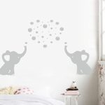 LUCKKYY Cute Elephant decor Family Wall Decal With Bubbles Art Baby Nursery Wall Decor Wall sticker(Grey)