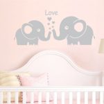 2 Cute Elephant Family Wall Decals Wall Stickers for Baby Nursery Bedroom Decoration (Grey)