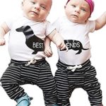 BabiBeauty Twins Baby Girls Boys Clothing Set Short Sleeve Best Friends Top + Stripe Pants Outfit Clothes (Friends, 70/0-6 Months)