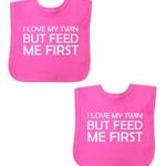 BabyPrem Baby Feeding Pack of 2 Bibs Girls Twins Feed Me First Velcro 2 PINK