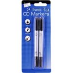 Just stationery 2 Twin Tip CD-DVD Marker Pens (One Size) (Black)