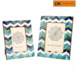 GAURI KOHLI: Blue Chevron Design Photo Frames Gift Set | Wall Hanging & Table Top | 100% Premium Handmade (Twin Pack)