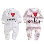 AOMOMO Unisex-Baby Newborn I Love Mummy I Love Daddy Bodysuit 2 Pack (6 Month)