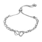 Pori Jewelry Twin Open Hearts Italian Sterling Silver Adjustable Bracelet – Free gift pouch included