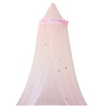 Urijk Mosquito Net Princess Bed Canopy Round Lace Dome Netting, Feather Star Dreamy Lace Indoor Dome Play Tent Reading Nook for Girl Boy Kid, for Twin Size Bed, Crib, Game House