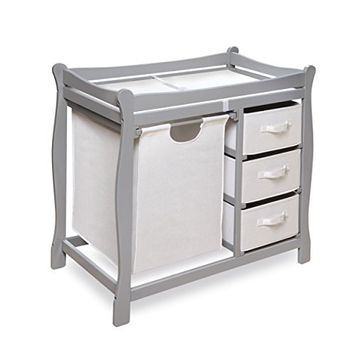 Badger Basket Sleigh Style Changing Table with Hamper/Baskets, Gray