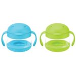 Ubbi cute BPA-free twin pack tweat snack container with attached lid and soft spill-proof guard, Blue/Green