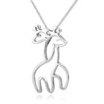925 Sterling Silver Twin Hugging Giraffe Pendant Necklace, 18″