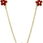 Little Miss Twin Stars Frosted Flowers 14K Gold Plated 3 Pink Flowers Enamel Necklace