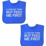 BabyPrem Baby Feeding Pack of 2 Bibs Boys Twins Feed Me First Velcro 2 BLUE