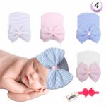 Newborn Baby Girls Cups Hospital Hats Cotton Soft and So Cute With Bow (4 Pack)