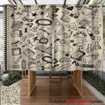 RenteriaDecor Home Patio Outdoor Curtain Hand Painted Illustrations of Stationery W96 x L72