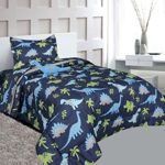 MB Home Collection Twin Size 6 pieces Printed Blue Lime green Design Comforter, Sheet Set with 1 Pillow Cushion Toy # Twin Size 6 Pcs Comforter Blue Dinosaur