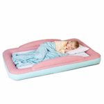 Toddler Travel Bed – Portable Air Bed with Safety Bumpers for Kids & Toddlers – Inflatable Sleeping Cot Floor Bed with Mattress & Blanket for Camping or Sleepover – Includes Pump