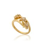 Little Miss Twin Stars Little Miss Flower Girl Satin 14k Gold-Plated 3 ChampagneCZ Flower Ring
