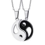 LAFATINA 2PCS Matching Black White Ying Yang Cat Pendant Necklace, Stainless Steel Ying and Yang Tai Chi Love Cat Couples Religious Chinese Symbol Pendant Necklace for Men Women