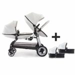Baby Twin Stroller,Babyfond Double Egg Seat + Sleeping Baskets,High View Foldable Leather Stroller for 0-8 Months Newborn (White)