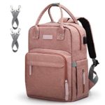 Diaper Bag Backpack Upsimples Multi-Function Maternity Nappy Bags for Mom, Travel Back Pack Baby Bag with Laptop Pocket,USB Charging Port,Stroller Straps -Pink