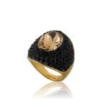 Riccova Country Chic Black Rhodium & 14k Gold-Plated Black Crystals Ring With Center Champagne Stone