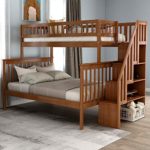 Twin Over Full Bunk Bed, Mission Style Wood Bunk Bed Frame, Walnut