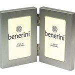 benerini Brushed Aluminium Satin Silver Colour – MINIATURE Twin 2 Picture Vertical Double Folding Photo Frame – Takes 2 Photos of 1.5 x 2.5 Inches (4 x 6.5 cm) (Portrait Style)