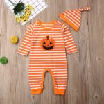 Bowanadacles Halloween Baby Girl Boy Outfit Clothes Newborn Infant Pumpkin Romper Stripe Jumpsuit Playsuit Hat/Headband (Baby Boy, 6-12 Months)