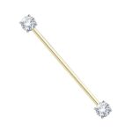 CUSHIONBLUE 14K Gold Twin Diamond Industrial Barbell, Industrial Scaffold Barbell, Twin Diamond (0.92ct) Piercing, 14G (38mm) Eternally Threaded, Gift For Women. (White, 10K Gold)