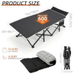 Fragess Portable Camping Cot, 32″ Extra Wide Camping Bed with Thick Mattress, Heavy Duty Sleeping Cot Holds Up to 600LBS, Cot for Camping, Rv Trips, Beach, Patio, Office Naps(Black)