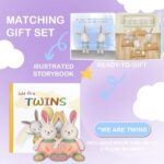 Tkusteigs Twin Baby Gifts for Boy and Girl Twin Babies Items Essentials Storybook/Plush Rabbit Rattle 2-Piece Set