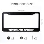 Twins On Board License Plate Frame Funny Front License Plate Cover Stainless Steel License Plate Holder Auto Car Accessories 2 Holes with Screws for USA and Canada 12.2″ x 6.3″